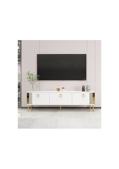 Terra 150 Cm Tv Ünitesi Tv Sehpası Beyaz-altın Beyaz