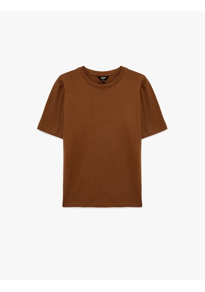 Koton Regular Fit Bisiklet Yaka Pamuklu Basic Kısa Kollu Tişört Kahverengi 6sam10011mk Kahve