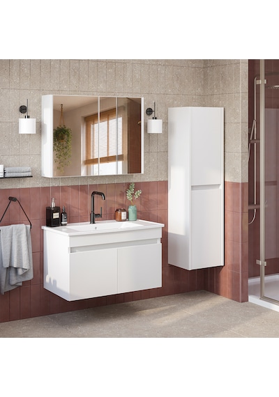 Lavabolu Mdf 80 Cm Banyo Alt Dolabı + Aynalı Üst Dolabı + Banyo Boy Dolabı , Banyo Dolabı Seti. Beyaz Lavabolu Mdf 80 Cm Banyo Alt Dolabı + Aynalı Üst Dolabı + Banyo Boy Dolabı , Banyo Dolabı Seti. Beyaz