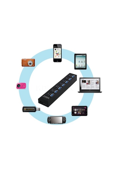 Triline 7 Port Adaptörlü Usb Usb 3.0 On Off Tuşlu Hub Çoklayıcı