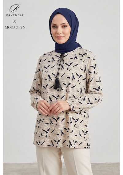 Ravencia Kadın Geometrik Desenli Bisiklet Yaka Bağcıklı Dokuma Viskon Bluz Bej Ravencia Kadın Geometrik Desenli Bisiklet Yaka Bağcıklı Dokuma Viskon Bluz Bej