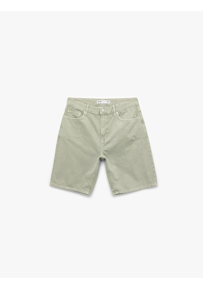 Koton Normal Bel Pamuklu Cep Detaylı Bermuda Loose Fit Jean Şort Haki 5sam40121nd Haki