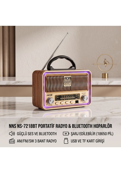 Retro Ahşap Tasarım Nostaljik Radyo Bluetooth Hoparlör Çok Bantlı Fm/am/sw Led Işıklı Taşınabilir Müzik Çalar