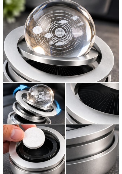 Güneş Enerjili 360 Dönen Kristal Küreli Araç Kokusu Ve Torpido Dekoratif Aksesuar Silver