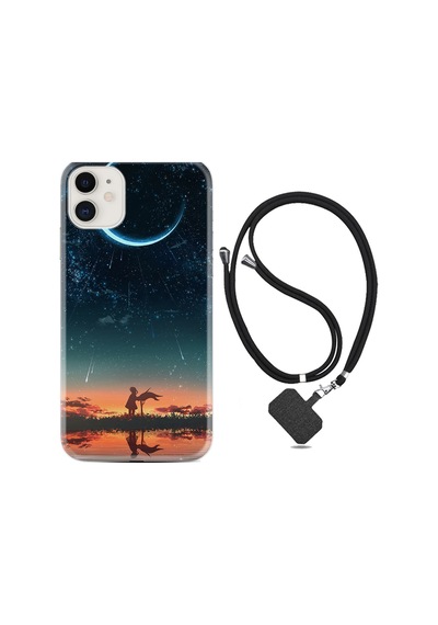 Apple Uyumlu iPhone 13 Mini Kılıf Boyun Askılı Ay ve Kız 1720