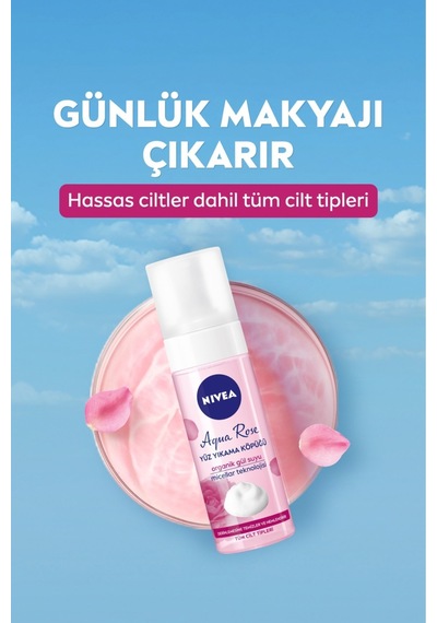 Aqua Rose Organik Gül Suyu İçeren Yüz Yıkama Köpüğü 150ml, Nemlendirici, Yüz Temizleyici, Micellar