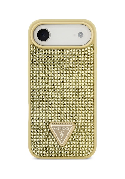 Apple Uyumlu iPhone 17 Air Kılıf Guess Lisanslı Taşlı Arka Yüzey Üçgen Logolu Kapak Gold
