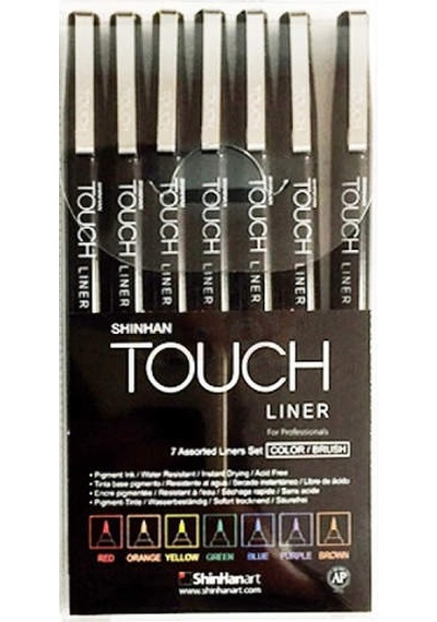 Touch Liner Brush Çizim Kalemi Fırça Uçlu 7 Renk Set