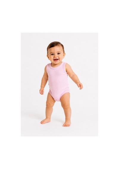 Bebek Atlet Body Pamuklu Ribanalı Çıtçıtlı Kolsuz Bebek Zıbını Pembe