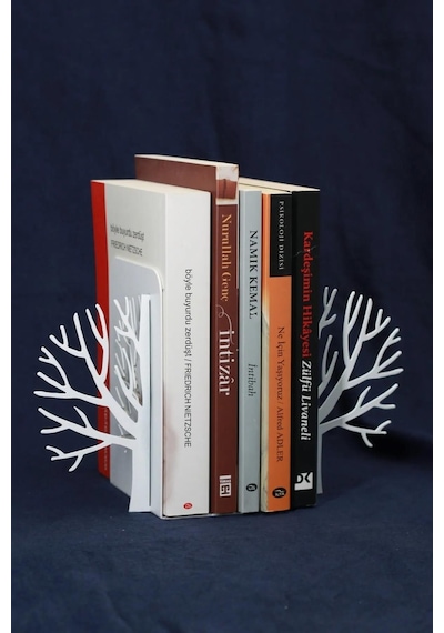 Ağaç Desenli Kitap Tutucu, Ev Ve Ofis Dekoratif Estetik Kitap Tutucu, Ağac Desenli Kitaplık Tutucu Beyaz