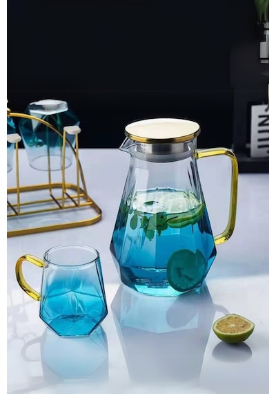 7 Parça Cam Meşrubat Takımı Süzgeçli Sürahi Ve Bardaklar 2 Litre Meşrubat Takımı