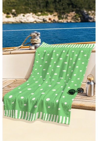 Yeşil Puantiyeli Modern Plaj Havlusu - Minimalist Beyaz Çizgili Hızlı Kuruyan Mikrofiber Havlu Örtü Çiy Deniz