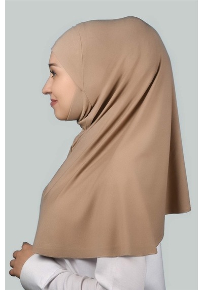 Altobeh Hazır Türban Peçeli Pratik Eşarp Tesettür Nikaplı Hijab - Namaz Örtüsü Sufle (XL) - Koyu Bej
