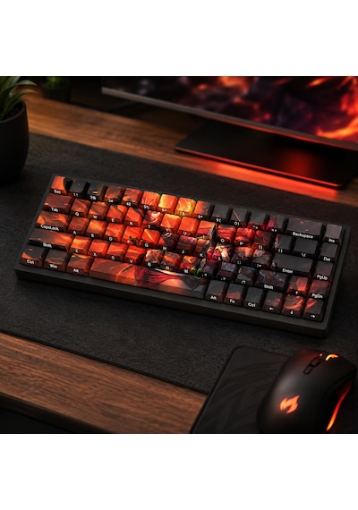 Özel Lol Foxfire Ahri 68 Tuş Pbt Cherry Profil Boya Süblimasyon Yan Gravürlü Mekanik Klavye Keycaps Seti