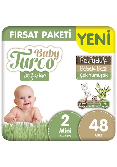 Baby Turco Doğadan Fırsat Paketi Pofuduk Bebek Bezi 2 Numara Mini 48 Adet