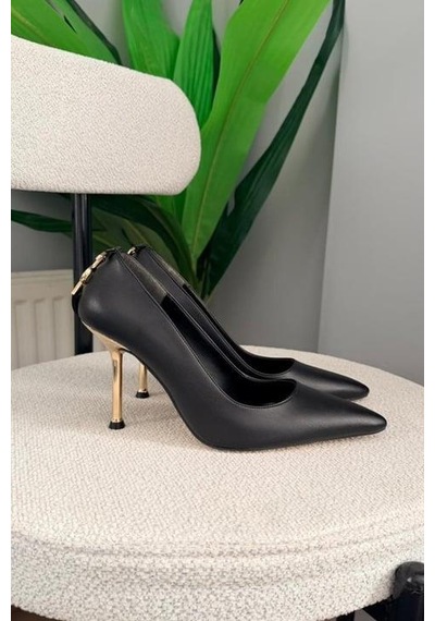Asmi Shoes Kadın Alexa Arka Toka Detayı 10 Cm İnce Topuklu Ayakkabı&stiletto Siyah Siyah