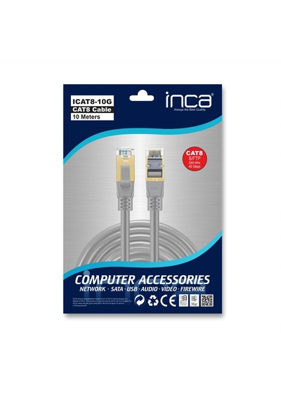 Inca 10metre Cat8 S/ftp Icat8-10g Gri Patch Kablo
