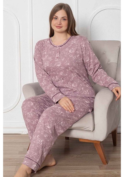 Alimer Kadın Gülkurusu Bisiklet Yaka Büyük Beden Pijama Tkm 2786b Gülkurusu