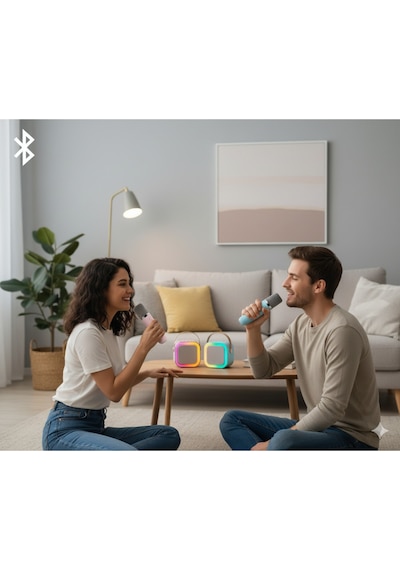Karaoke Mikrofonlu Kablosuz Bluetooth Rgb Led Işıklı 5 Ses Efektli Hd Stereo Ses Usb/sd Hoparlör