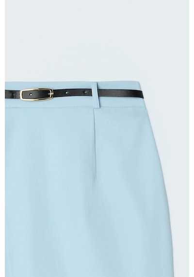 Sateen Keten Görünümlü Mini Etek - Bebe Mavi-137745 Bebe Mavisi