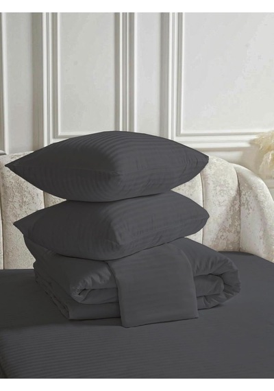 Tr Line Antrasit Pamuk Saten Çift Kişilik Nevresim Takımı, 200 X 220 Cm, 4 Parça Set, Lastiksiz Çarşaflı Genel