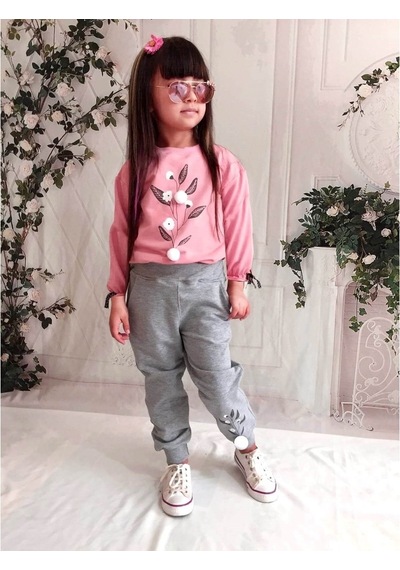 Quzucuk Kids Kız Çocuk Pamuk Figürlü Pembe Eşofman Takımı Pembe