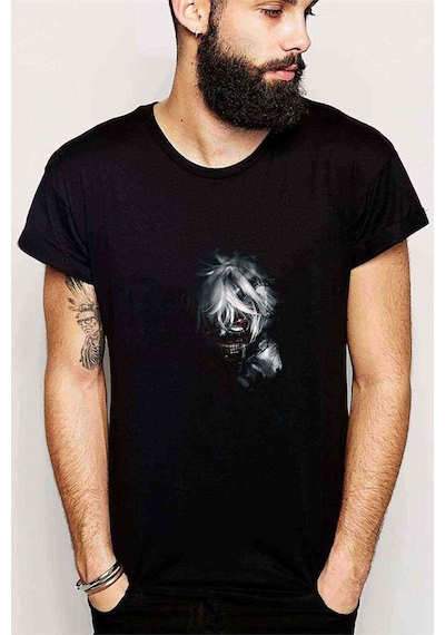 Tokyo Ghoul Anime Baskılı Siyah Erkek Tshirt
