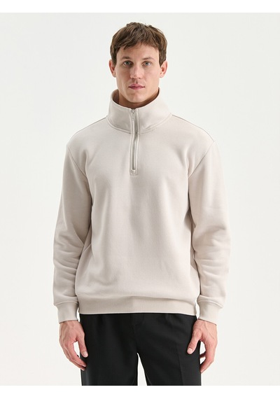 Lcw Vision Bej Fermuarlı Dik Yaka Erkek Kalın Sweatshirt