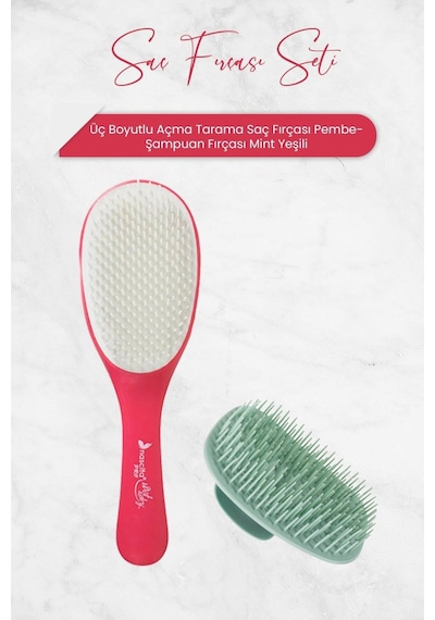 Nascita Professional Üç Boyutlu Açma Tarama Saç Fırçası Pembe Ve Şampuan Fırçası Mint Yeşili 0