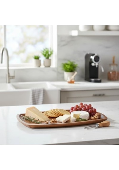 Akasya Ağacı Kayık Sunum Tepsisi 33x20 Cm Ahşap Servis Ve Kahve Tepsisi Peynir, Şarküteri Ve Dekoratif Banyo