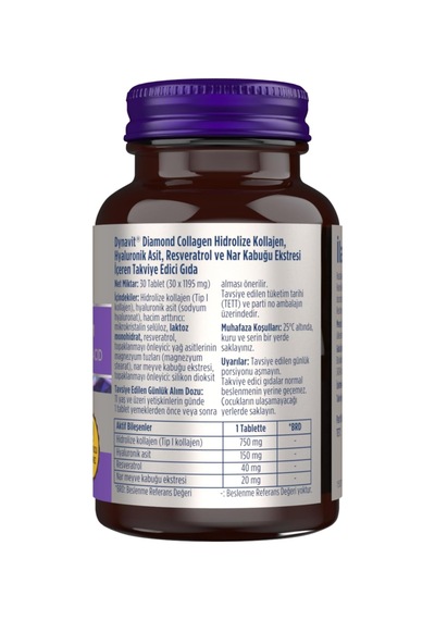 Diamond Collagen & Hyaluronic Acid 30 Tablet - Hidrolize Peptit Tip 1 Balık Kolajeni, Resveratrol