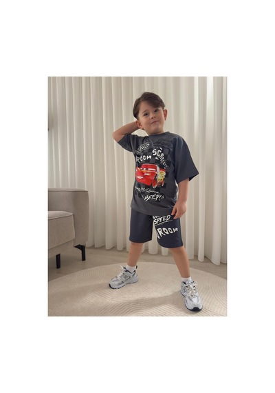 Jeliboomkidswear Erkek Çoçuk Şortlu Kısa Kollu 2 Li Takım Koyu Gri- Füme