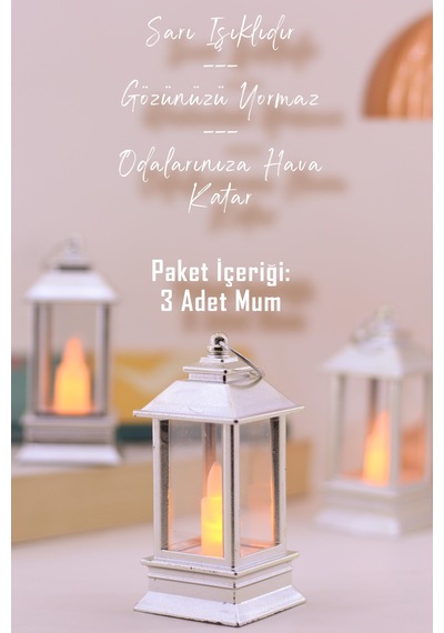 3 Adet Led Mum Mini Dörtgen Tip Pil Dahil Dumansız Alev Ledli Yapay Dekoratif Mum Işığı Gümüş Pt434 Gümüş