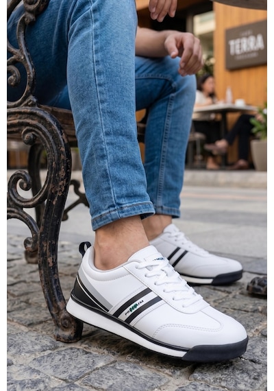 In Step Premium Serisi Beyaz Siyah Çizgili Unısex Sneaker Günlük Spor Ayakkabı Beyaz - Siyah