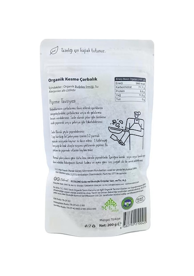 Organik Sade Kesme Çorbalık +6ay 200gr