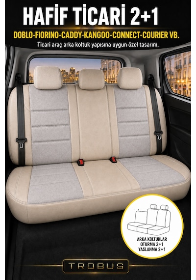 Vw Caddy 2015-2019 Uyumlu Lion Serisi 2+1 Ticari Tay Tüyü Bej Koltuk Kılıfı