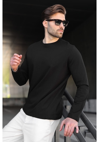Madmext Siyah Pamuklu Slim Fit Erkek Tişört E7187