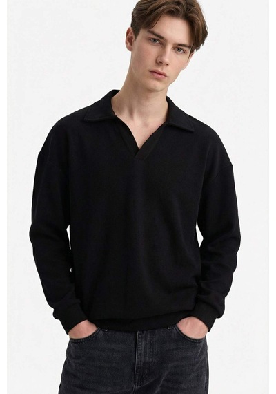 Defacto Boxy Fit Polo Yaka Sweatshirt G6475ax25wnbk81 Siyah-bk81