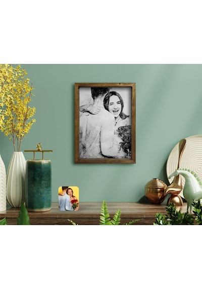 Bk Home Sevgililer Karakalem Fotoğraflı Doğal Masif Ahşap Çerçeve (551056003)