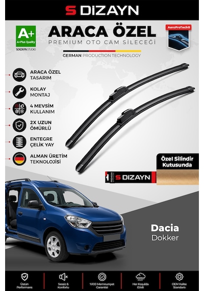 S-dizayn Dacia Dokker Ön Cam Silecek Seti 2012-2015 Premium Araca Özel 55-40 Cm A+ Kalite