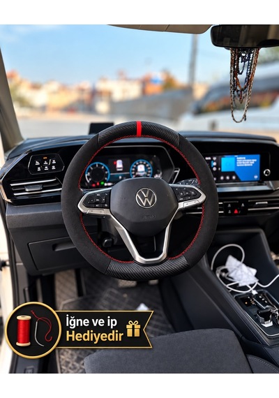 Vw Multivan T7 Dikme Direksiyon Kılıfı Alcantara Süet Mat Karbon Kırmızı Yüzük Ve Dikiş 2021-2026