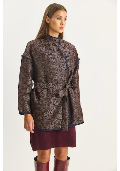 Shade Kadın Etnik Desenli Kuşaklı Oversize Kimono 4159 60283674 - Acı Kahve Kahverengi
