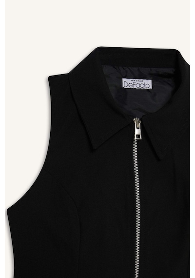 DeFacto Afra x Defacto Polo Yaka Fermuarlı Kolsuz Hırka E5969AX25SPBK27 Siyah
