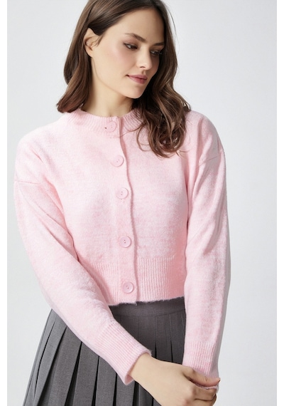 Ritnice Kadın Tilia Crop Pembe Örgü Hırka Pembe