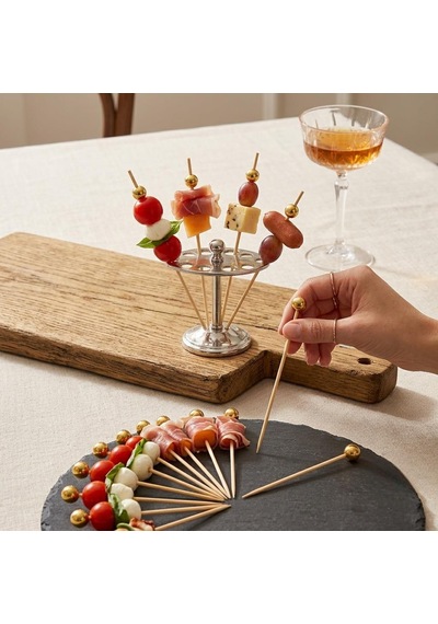 Altın Top Başlıklı Bambu Kokteyl Ve Sunum Kürdanı 25 Li