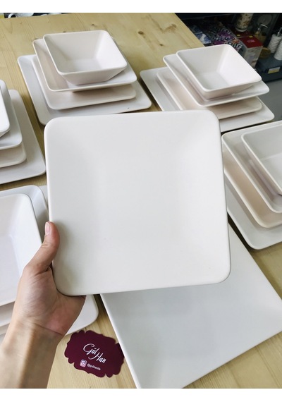 Keramika Mat Krem Kare 24 Parça 6 Kişilik Yemek Takımı