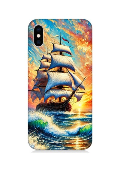 Apple iPhone X Uyumlu Fırtınada Yelkenli Gücü Desenli Silikon Kılıf Çok Renkli