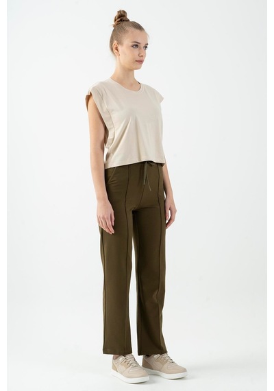Maraton Regular Kadın Bisiklet Yaka Kil Rengi Crop Top Kil Rengi