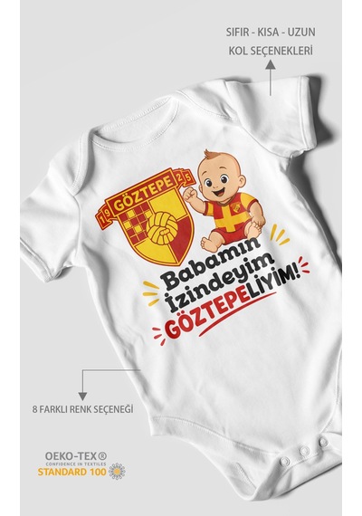 Morivokids Babamın İzindeyim Göztepeliyim Kısa Kollu Bebek Body %100 Pamuk Beyaz