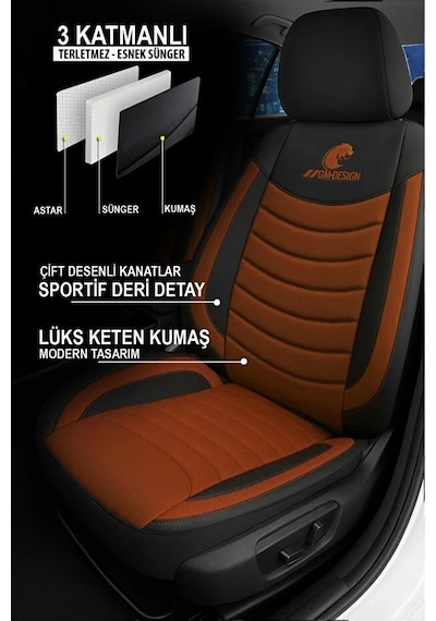Rover 400 Hatchback Rt 420 Si Lux 136 Hp 2000 Panther Serisi Uyumlu Keten Oto Koltuk Kılıfı Taba